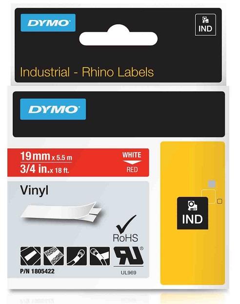 DYMO vinylová páska RHINO D1 19 mm x 5,5 m, bílá na červené, 1805422