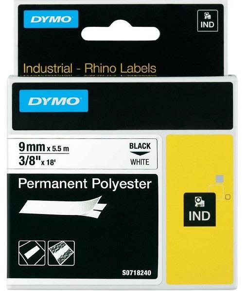 DYMO permanentní polyesterová páska RHINO D1 9 mm x 5,5 m, černá na bílé, S0718240