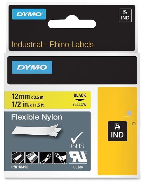 DYMO nylonová flexibilní páska RHINO D1 12mm x 3,5 m, černá na žluté, S0718080