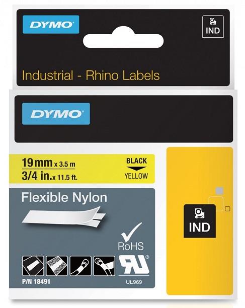 DYMO nylonová flexibilní páska RHINO D1 19mm x 3,5 m, černá na žluté, S0718090