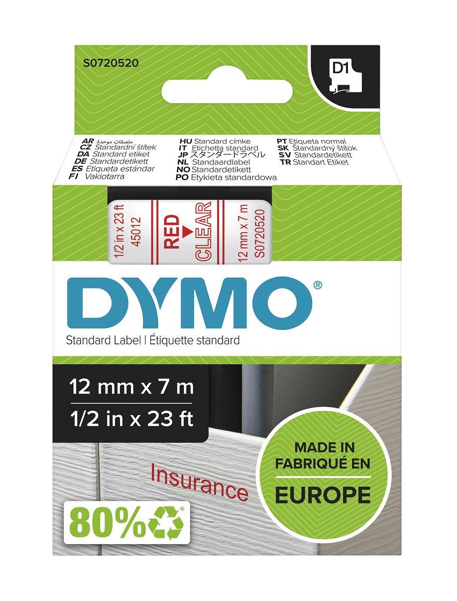 DYMO páska D1 12mm x 7m, červená na průhledné, 45012, S0720520