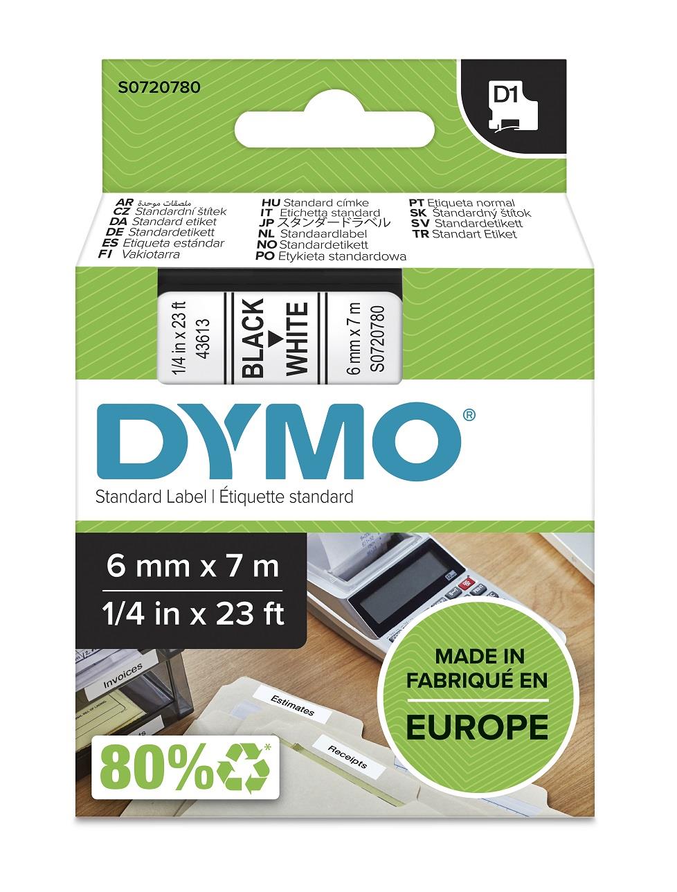 DYMO páska D1 6mm x 7 m, černá na bílé, 43613, S0720780