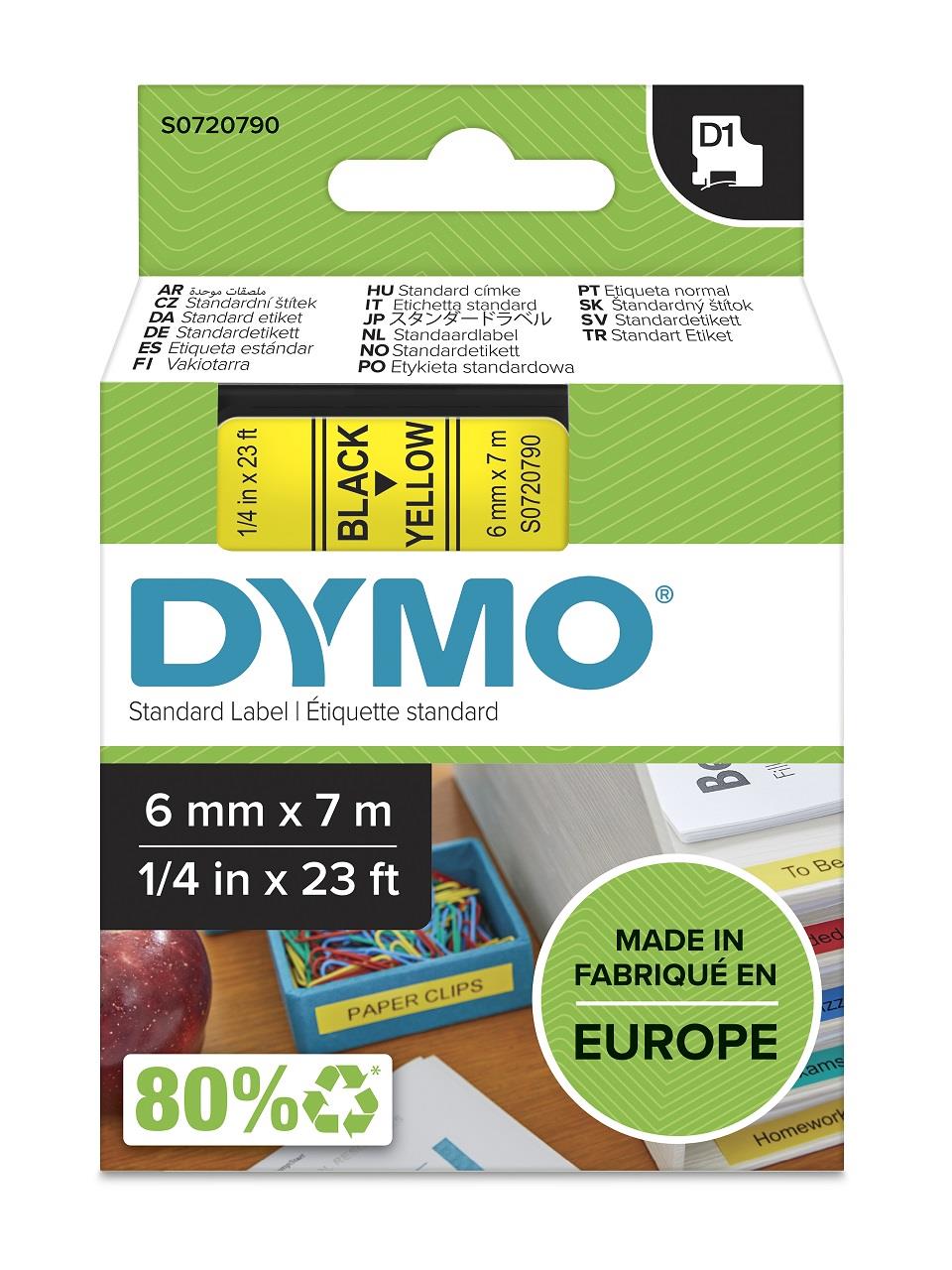 DYMO páska D1 6mm x 7 m, černá na žluté, 43618, S0720790