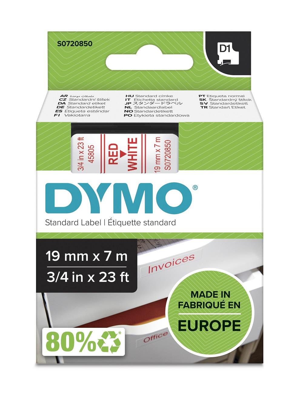 DYMO páska D1 19mm x 7m, červená na bílé, 45805, S0720850