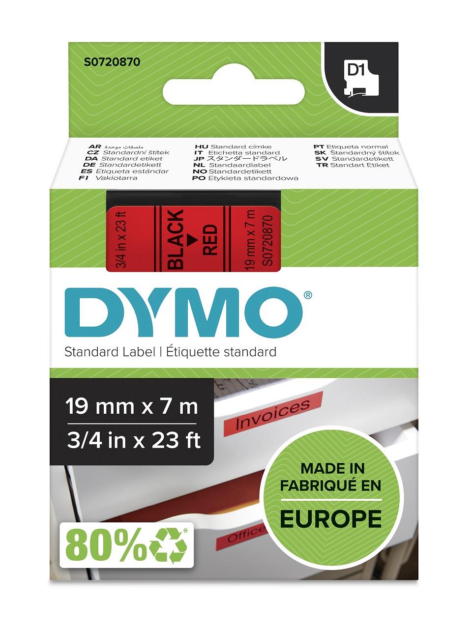 DYMO páska D1 19mm x 7m, černá na červené, 45807, S0720870