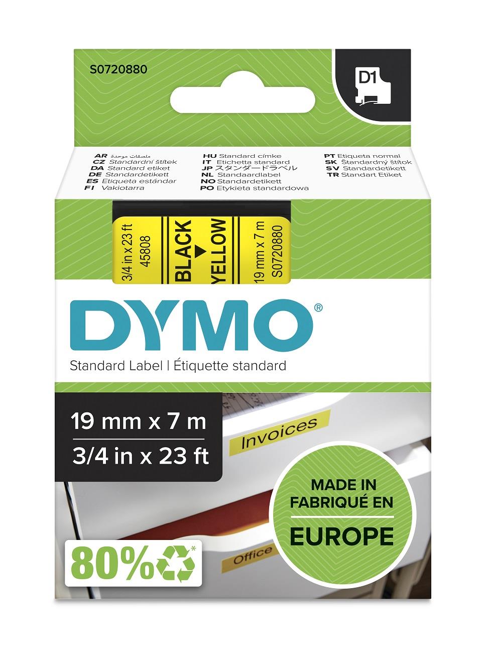DYMO páska D1 19mm x 7m, černá na žluté, 45808, S0720880