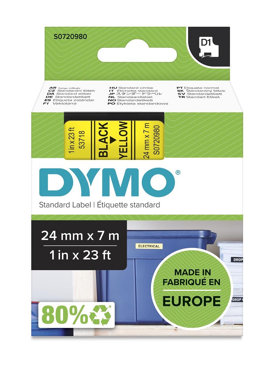 DYMO páska D1 24mm x 7m, černá na žluté, 53718, S0720980