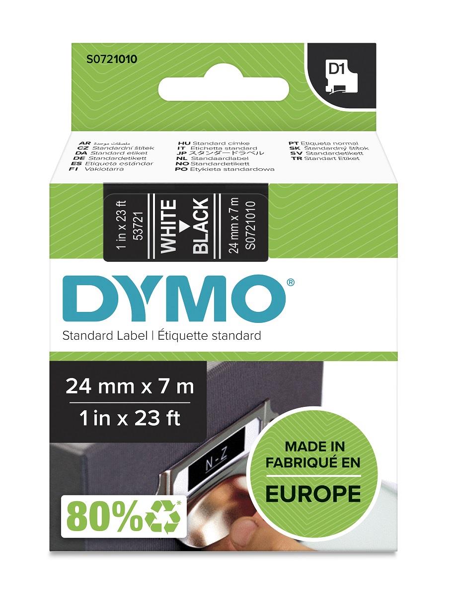 DYMO páska D1 24 mm x 7 m, bílá na černé, 53721, S0721010