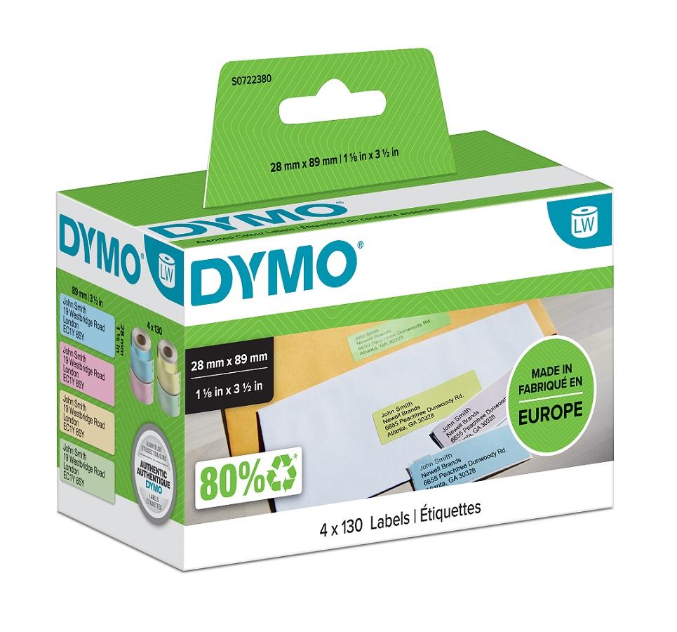 DYMO štítky papírové - mix barev (Ž/M/R/Z), 89x28mm, S0722380