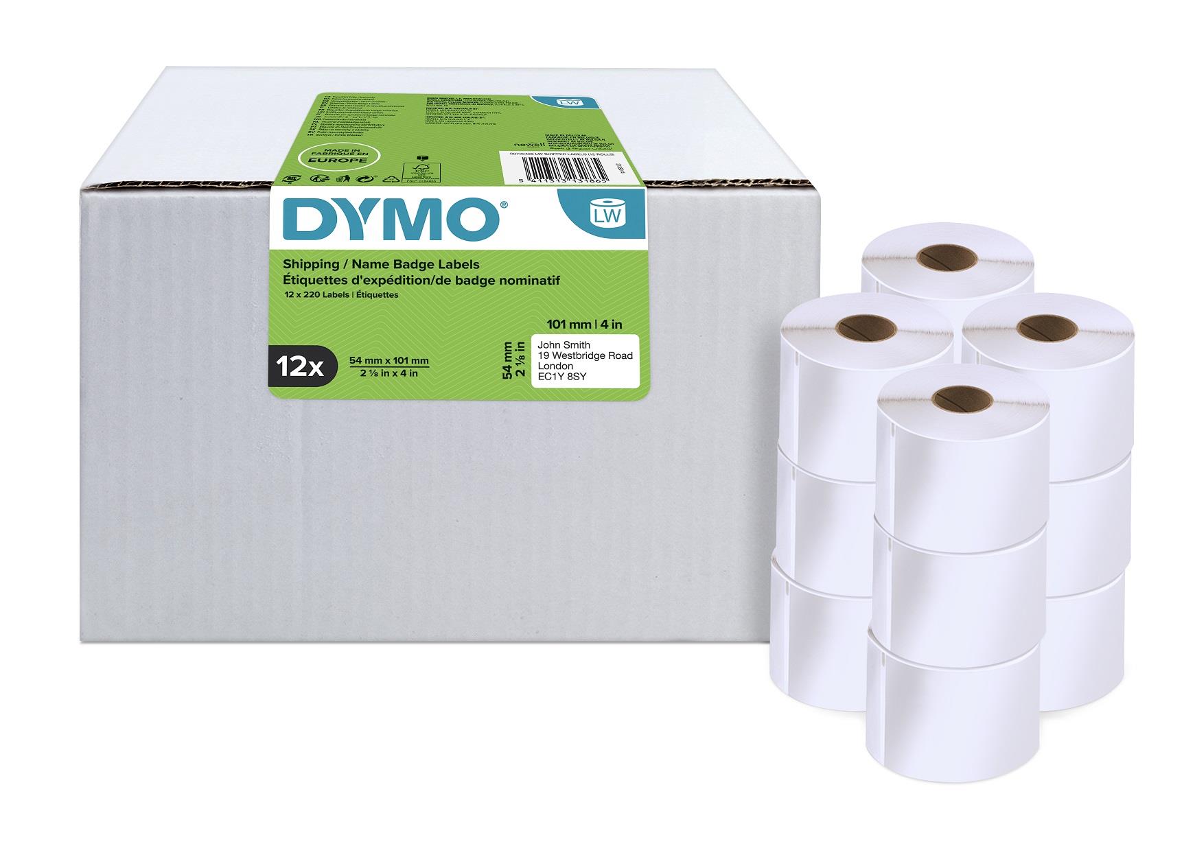DYMO štítky pro přepravu - jmenovky, bílý papír, 101x54mm / 12 rolí - S0722420