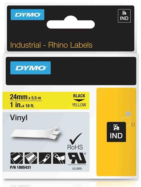 DYMO vinylová páska RHINO D1 24 mm x 5,5 m, černá na žluté, 1805431